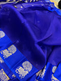 Royal Blue Pure Banarasi Handloom Kora Silk Saree - Aura Benaras