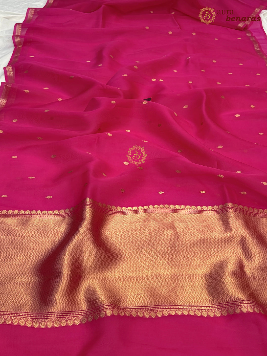 Hot Pink Kora Silk Banarasi Saree with Zari Butis & Border