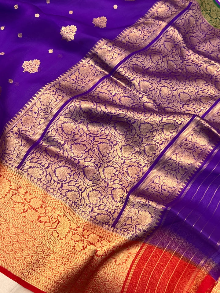 Purple Banarasi Handloom Kora Silk Saree