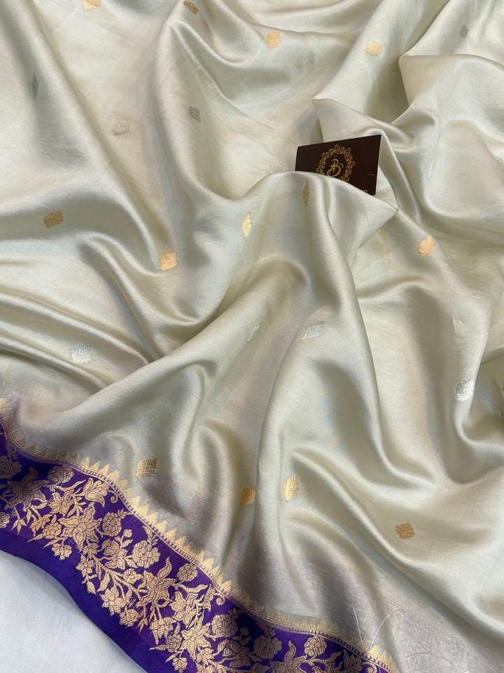 Cream Pure Silk Handloom Banarasi Saree
