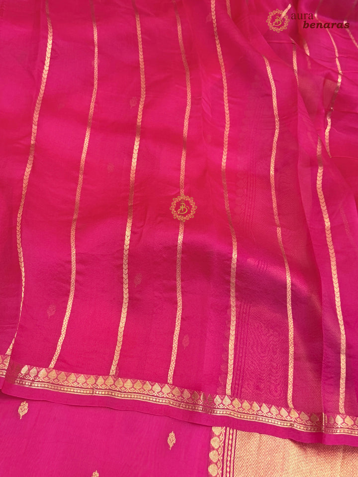 Hot Pink Kora Silk Banarasi Saree with Zari Butis & Border