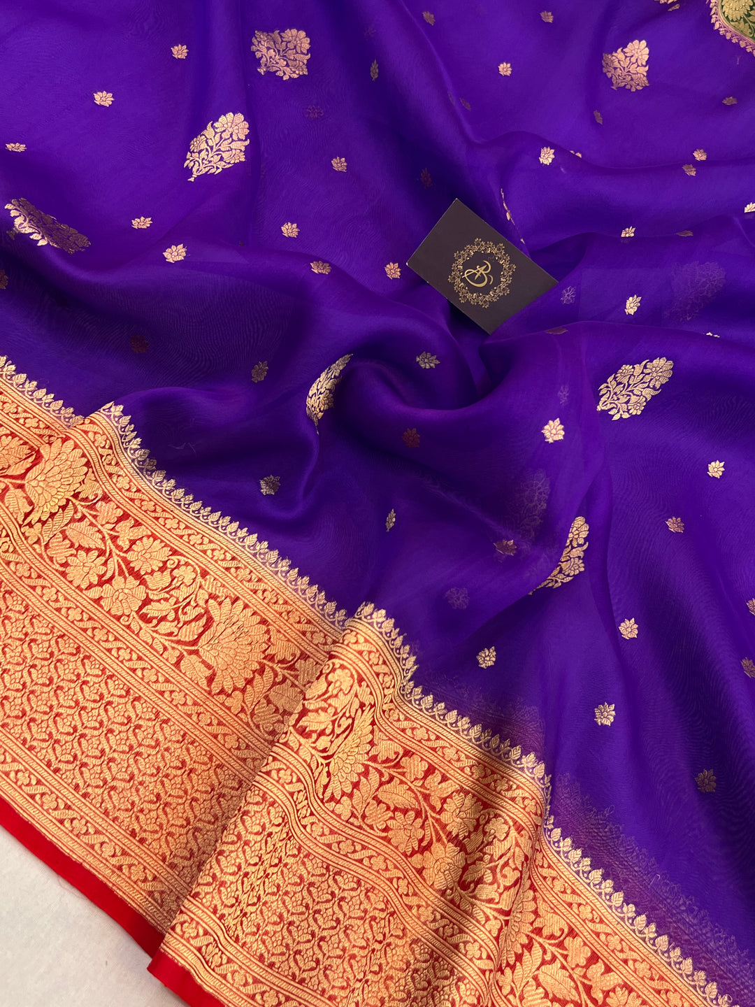 Purple Banarasi Handloom Kora Silk Saree