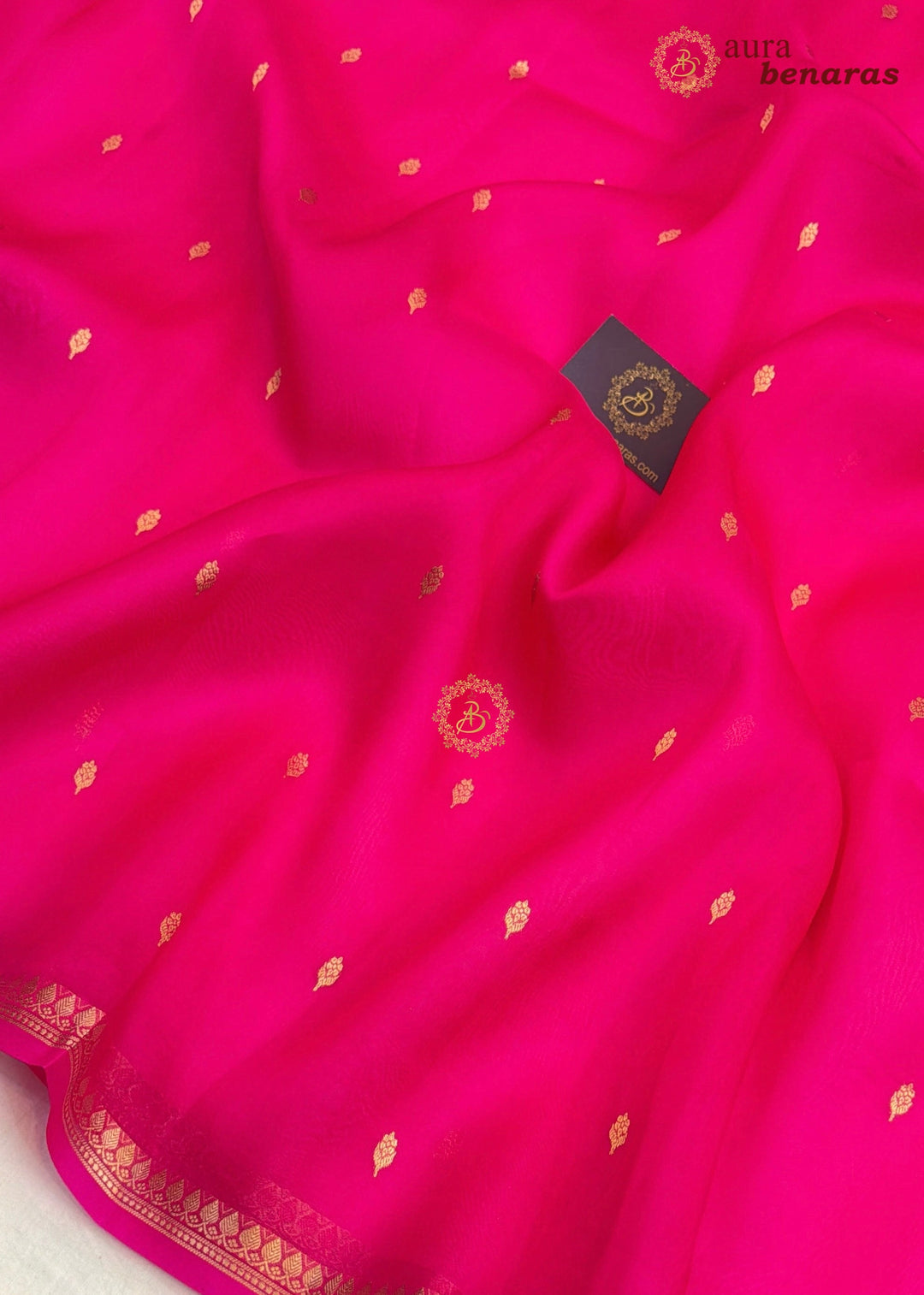 Hot Pink Kora Silk Banarasi Saree with Zari Butis & Border
