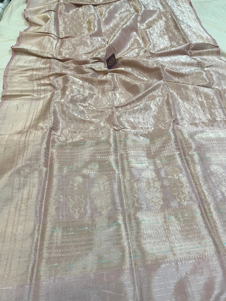 Pink Pure Banarasi Handloom Tissue Silk Saree - Aura Benaras