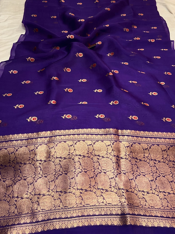 Purple Pure Kora Silk Handloom Banarasi Saree