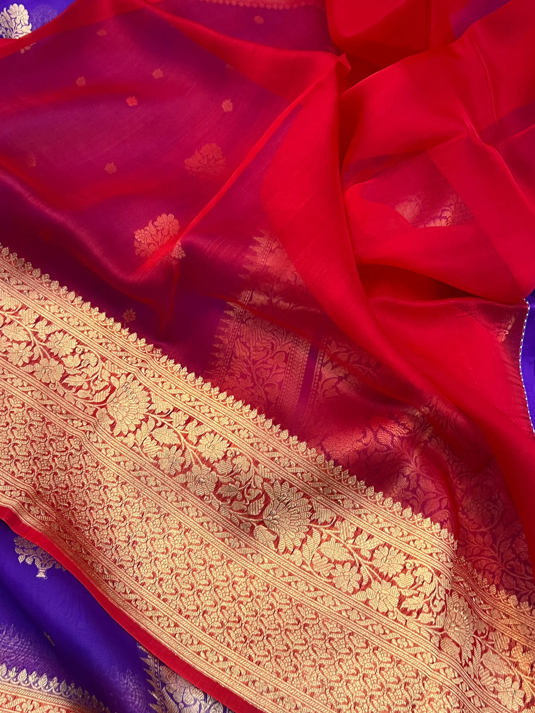 Purple Banarasi Handloom Kora Silk Saree