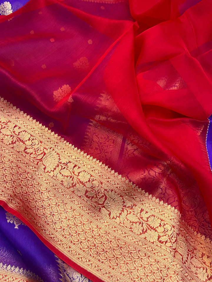 Purple Banarasi Handloom Kora Silk Saree