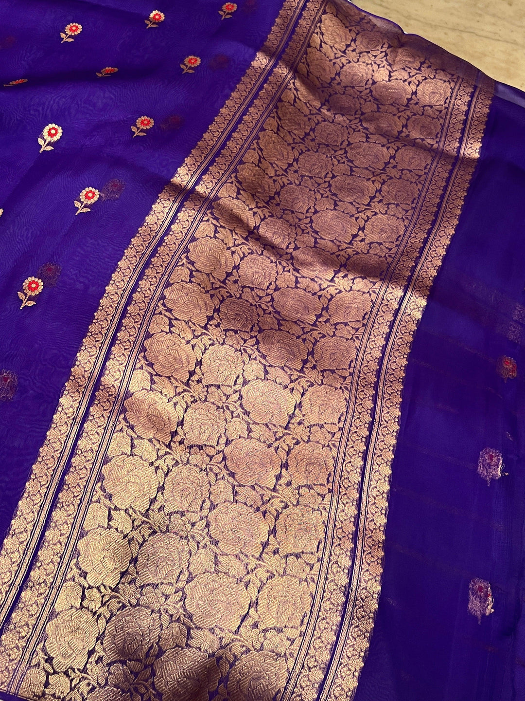 Purple Pure Kora Silk Handloom Banarasi Saree