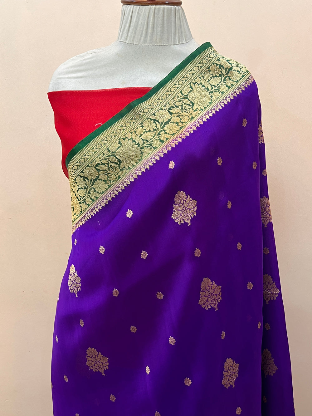 Purple Banarasi Handloom Kora Silk Saree