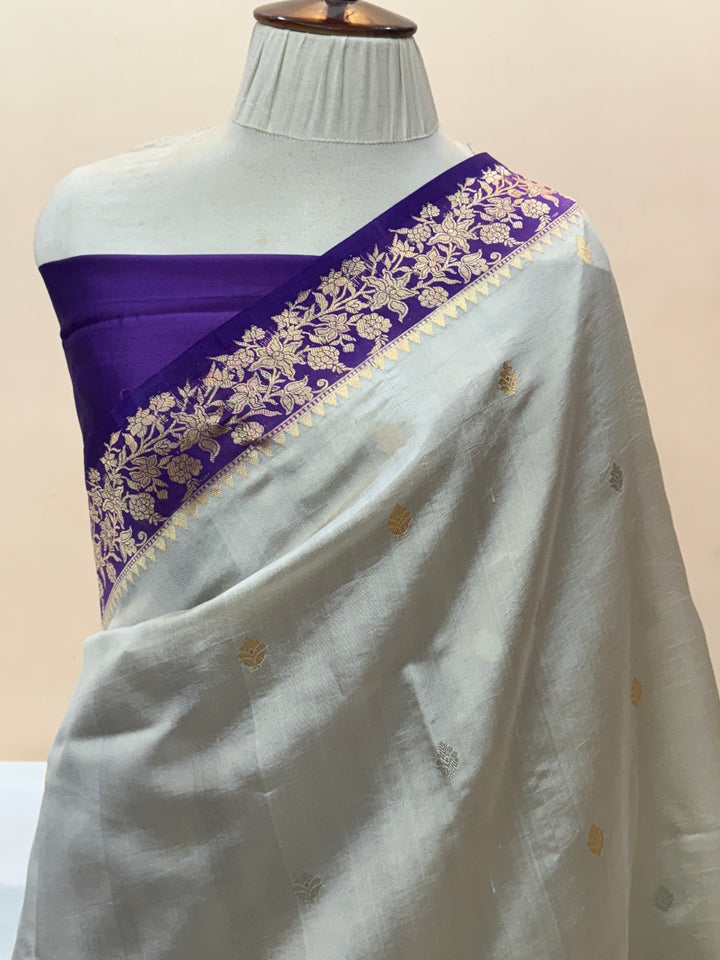 Cream Pure Silk Handloom Banarasi Saree