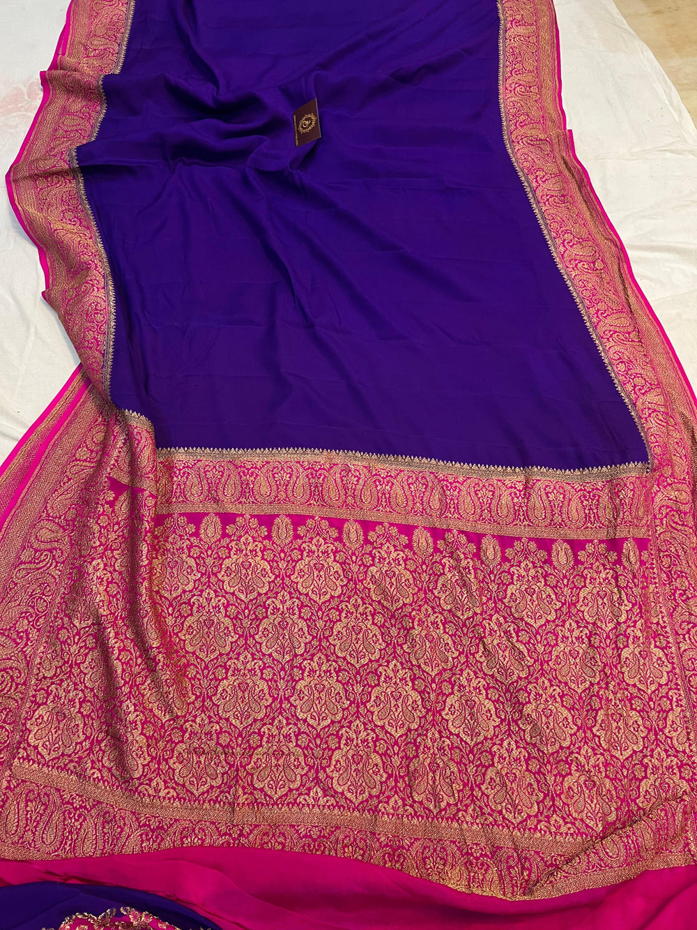 Purple Pure Banarasi Khaddi Crepe Silk Saree - Aura Benaras