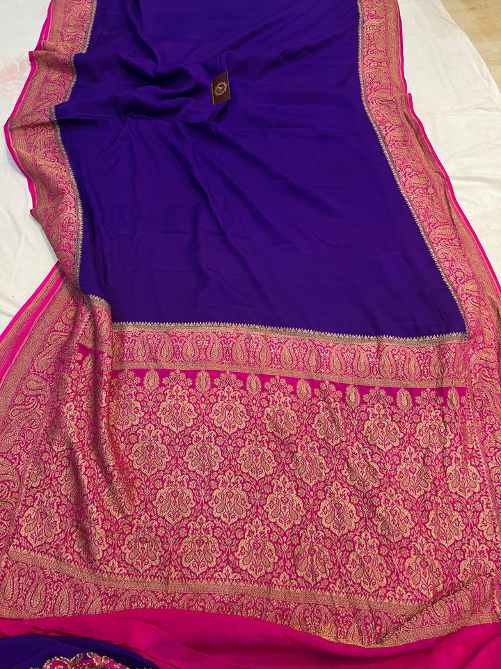 Purple Pure Banarasi Khaddi Crepe Silk Saree - Aura Benaras