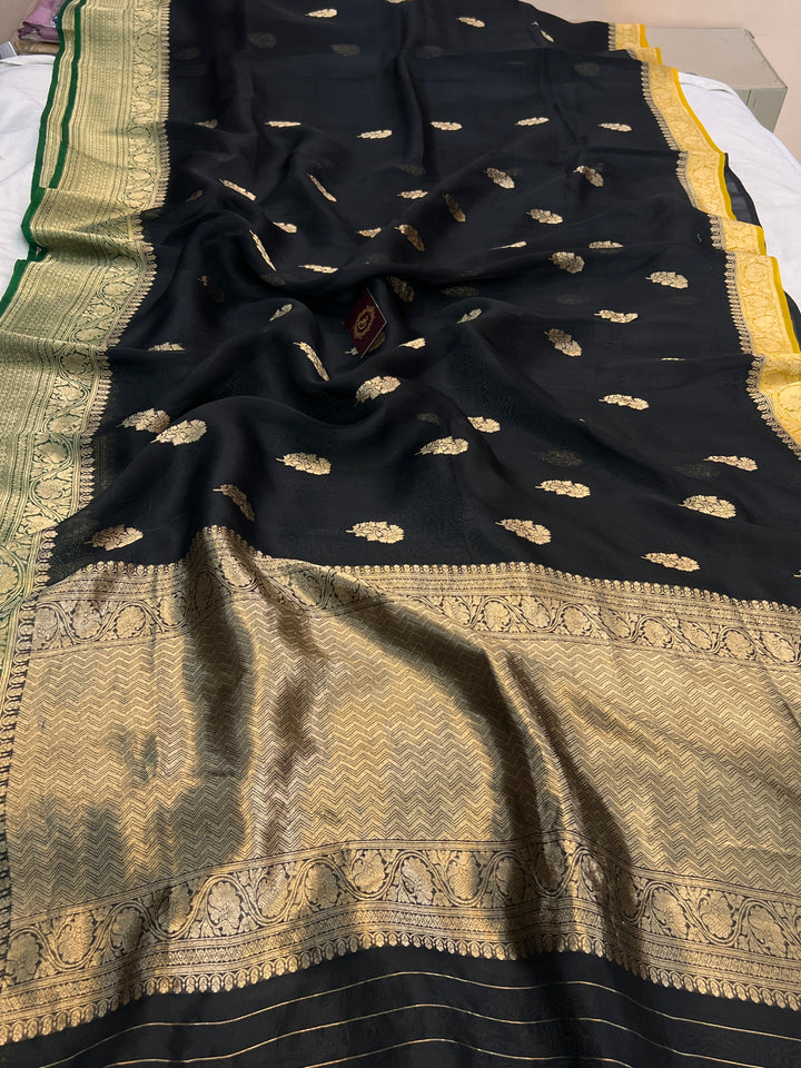 Black Banarasi Handloom Kora Silk Saree
