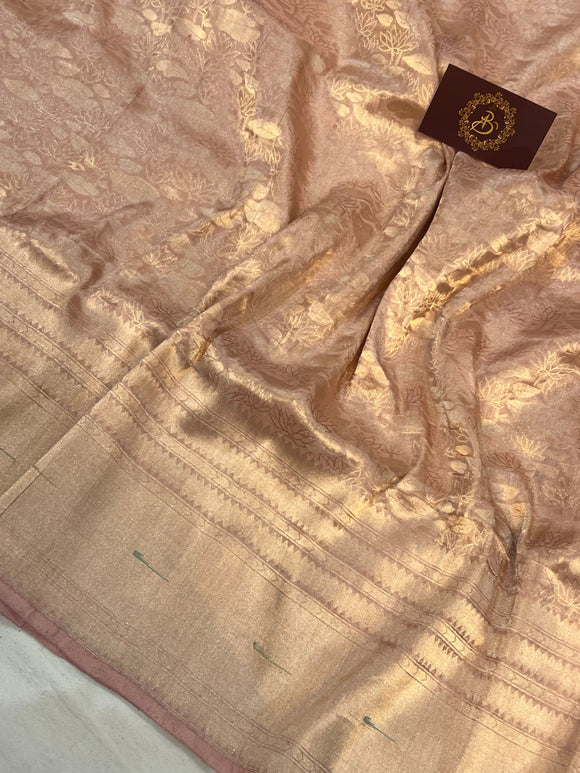 Pink Pure Banarasi Handloom Tissue Silk Saree - Aura Benaras