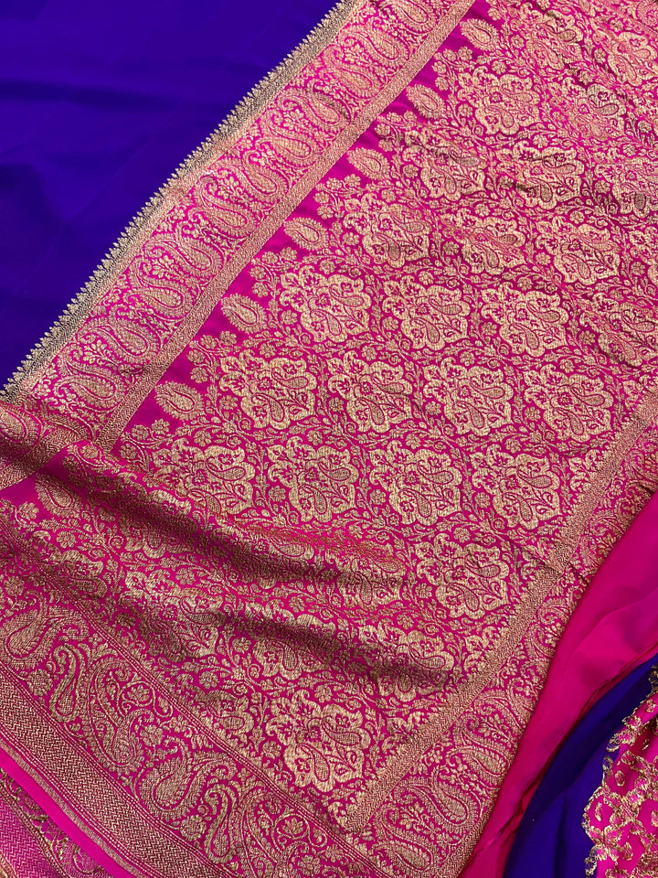 Purple Pure Banarasi Khaddi Crepe Silk Saree - Aura Benaras
