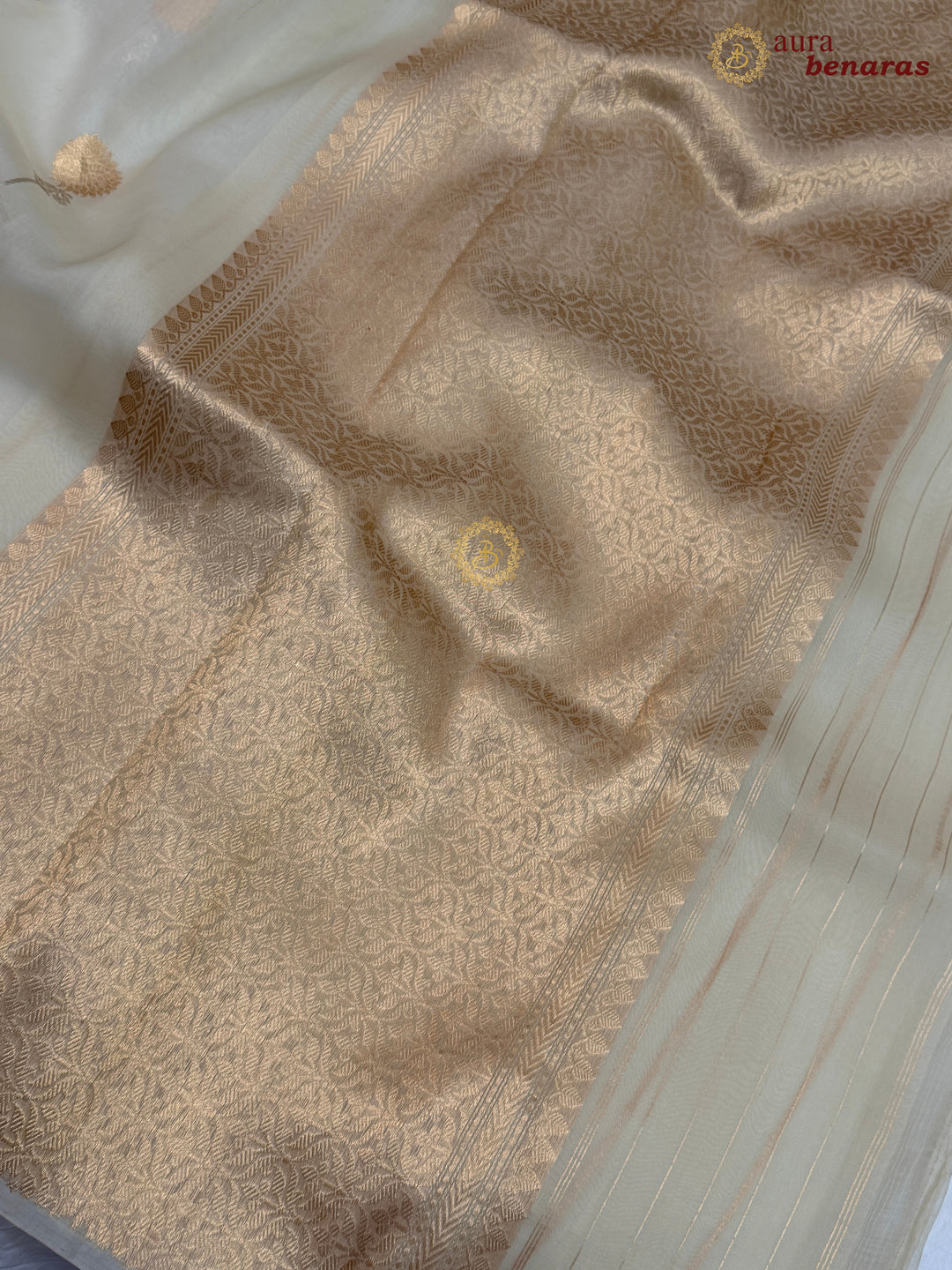 Off White Kora Silk Banarasi Saree with Sona Rupa Butis