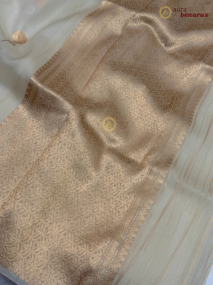 Off White Kora Silk Banarasi Saree with Sona Rupa Butis
