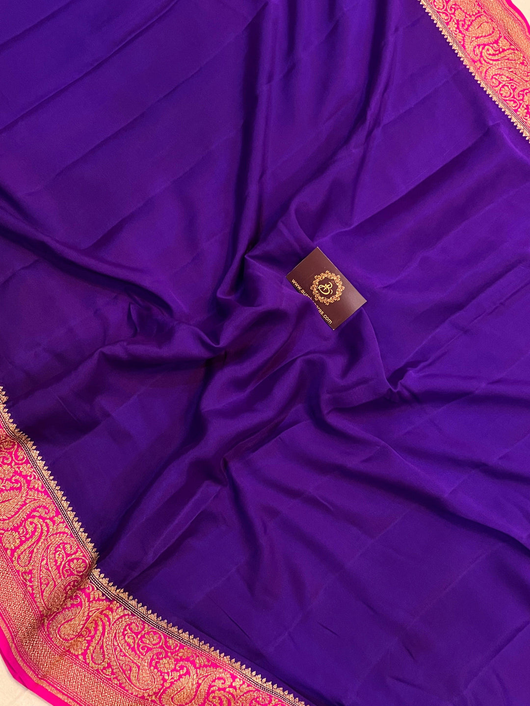 Purple Pure Banarasi Khaddi Crepe Silk Saree - Aura Benaras