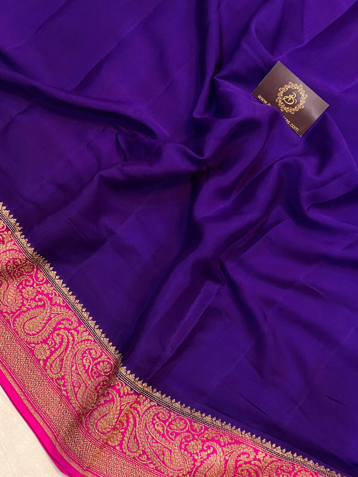 Purple Pure Banarasi Khaddi Crepe Silk Saree - Aura Benaras