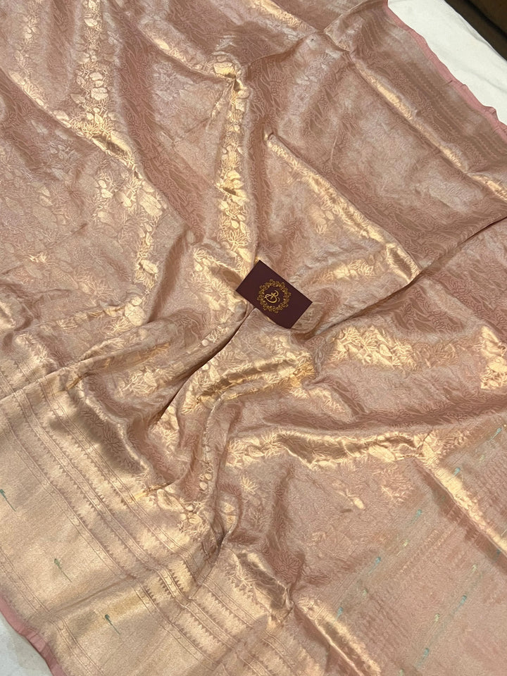 Pink Pure Banarasi Handloom Tissue Silk Saree - Aura Benaras