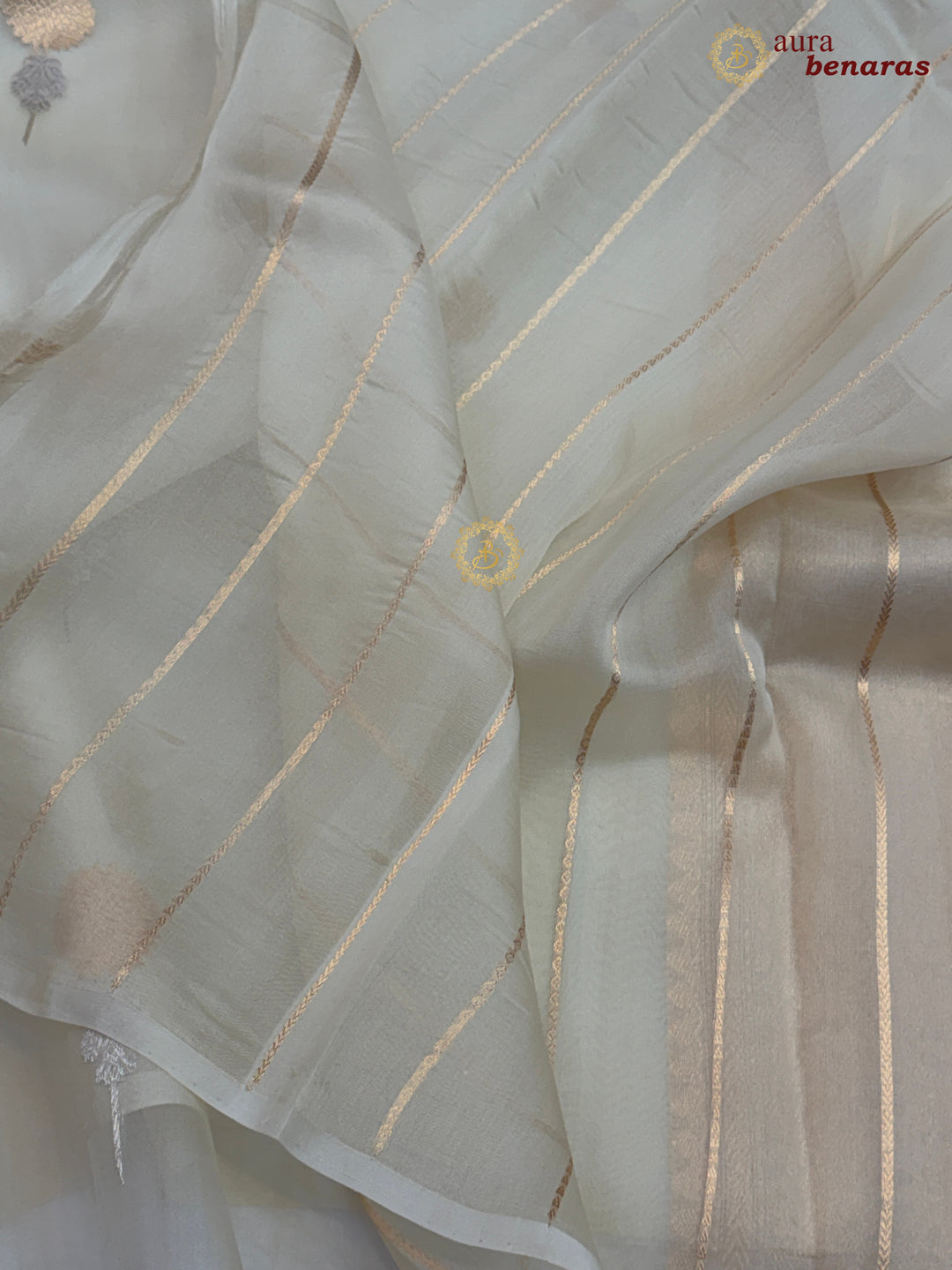 Off White Kora Silk Banarasi Saree with Sona Rupa Butis