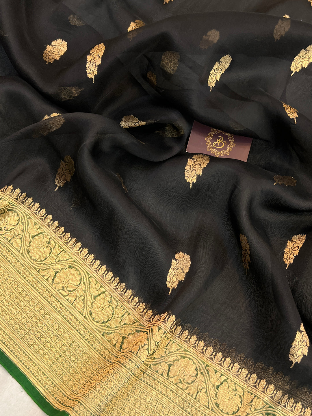 Black Banarasi Handloom Kora Silk Saree