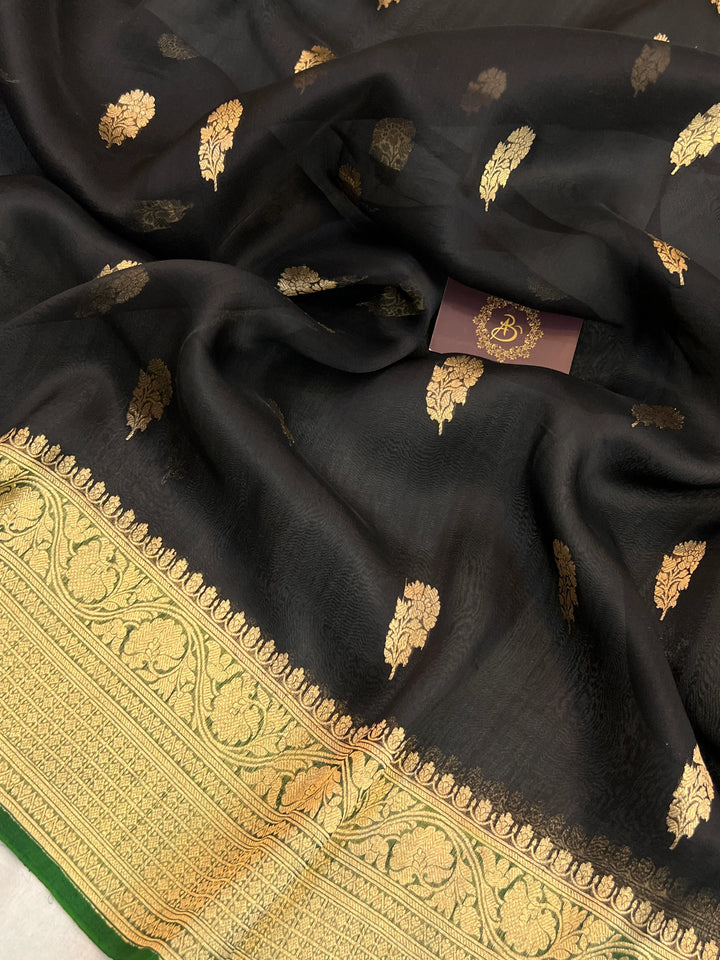 Black Banarasi Handloom Kora Silk Saree