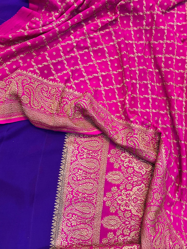 Purple Pure Banarasi Khaddi Crepe Silk Saree - Aura Benaras