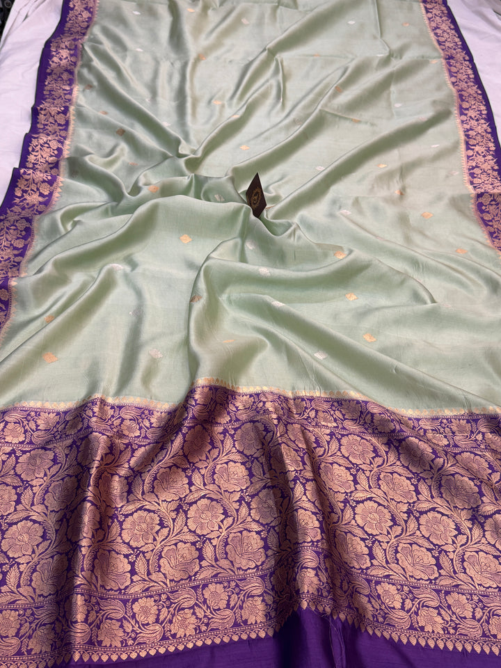 Teal Blue Pure Silk Handloom Banarasi Saree