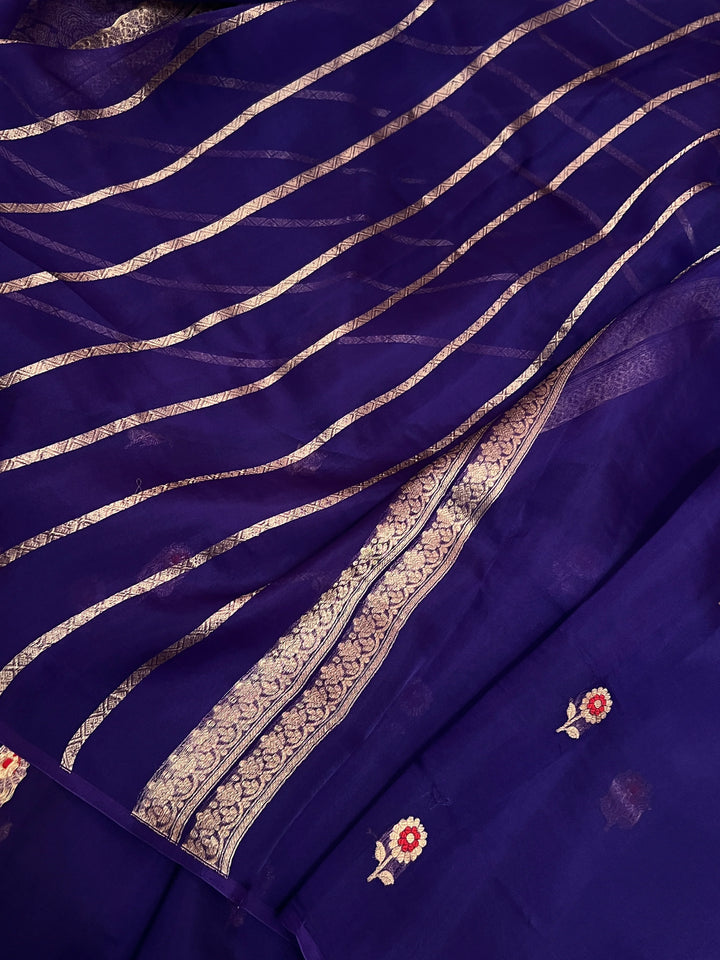Purple Pure Kora Silk Handloom Banarasi Saree