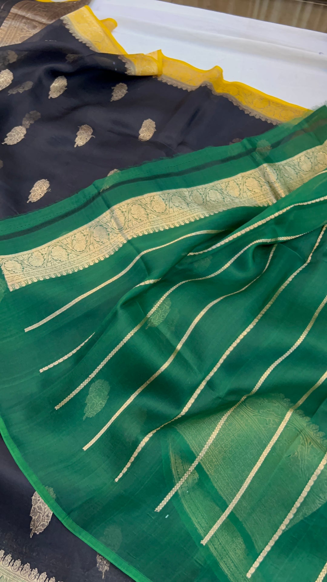 Black Banarasi Handloom Kora Silk Saree