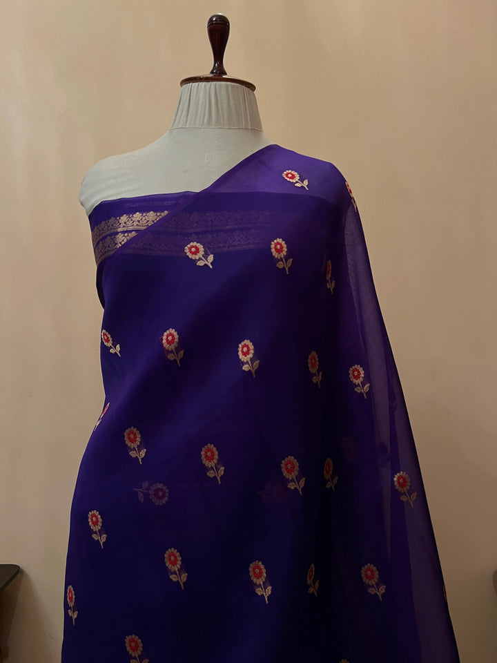 Purple Pure Kora Silk Handloom Banarasi Saree