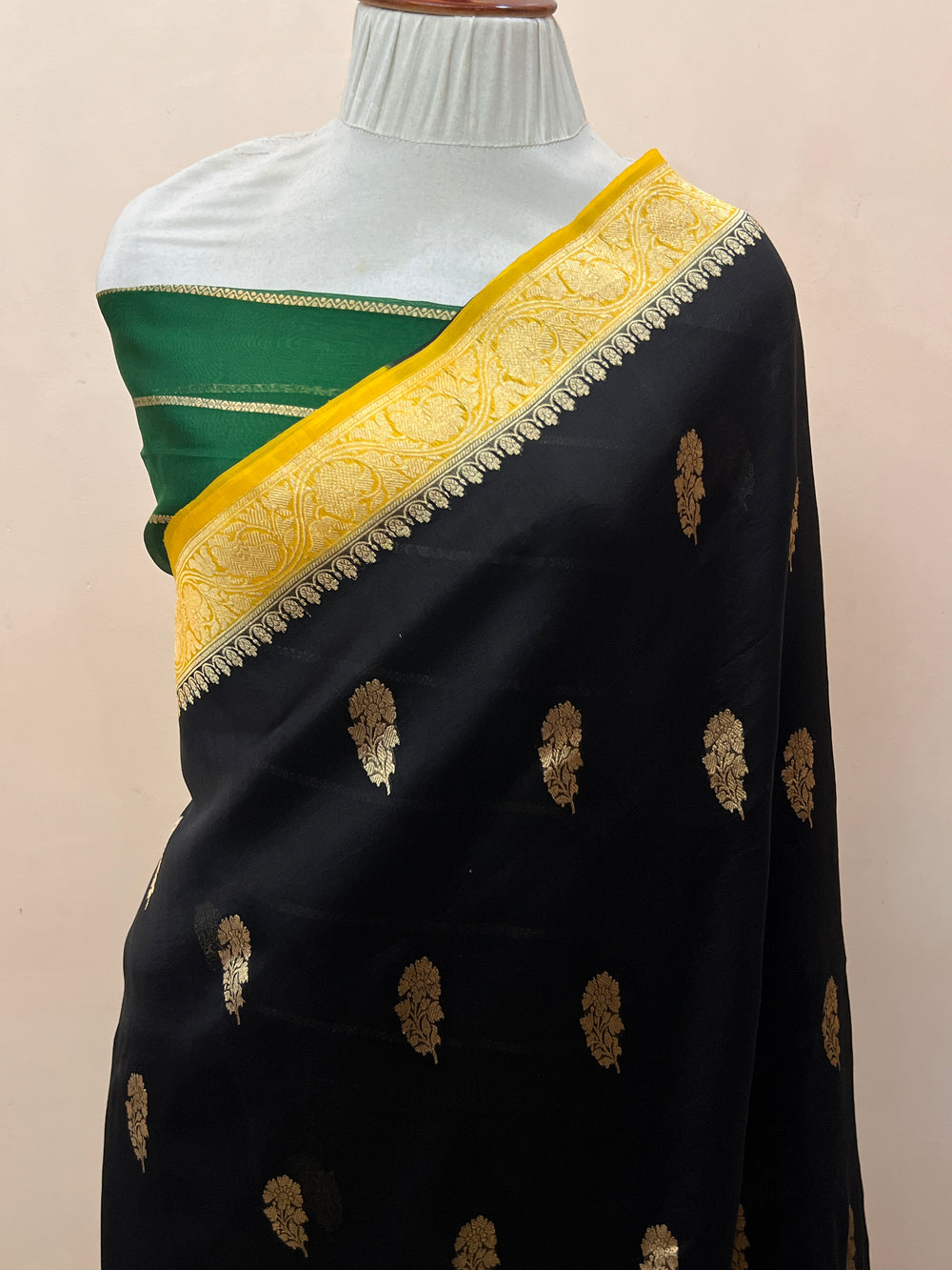 Black Banarasi Handloom Kora Silk Saree