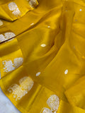 Yellow Pure Banarasi Handloom Kora Silk Saree - Aura Benaras