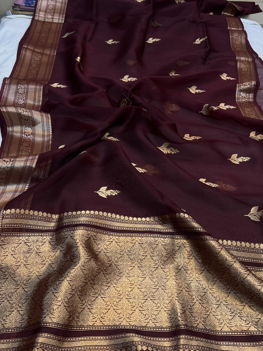 Brown Banarasi Handloom Kora Silk Saree