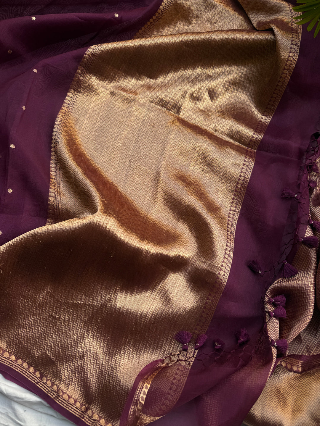 Wine Pure Kora Silk Handloom Banarasi Saree