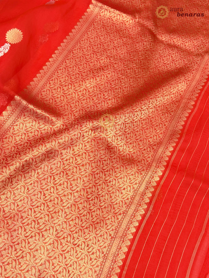 Red Kora Silk Banarasi Saree with Sona Rupa Butis