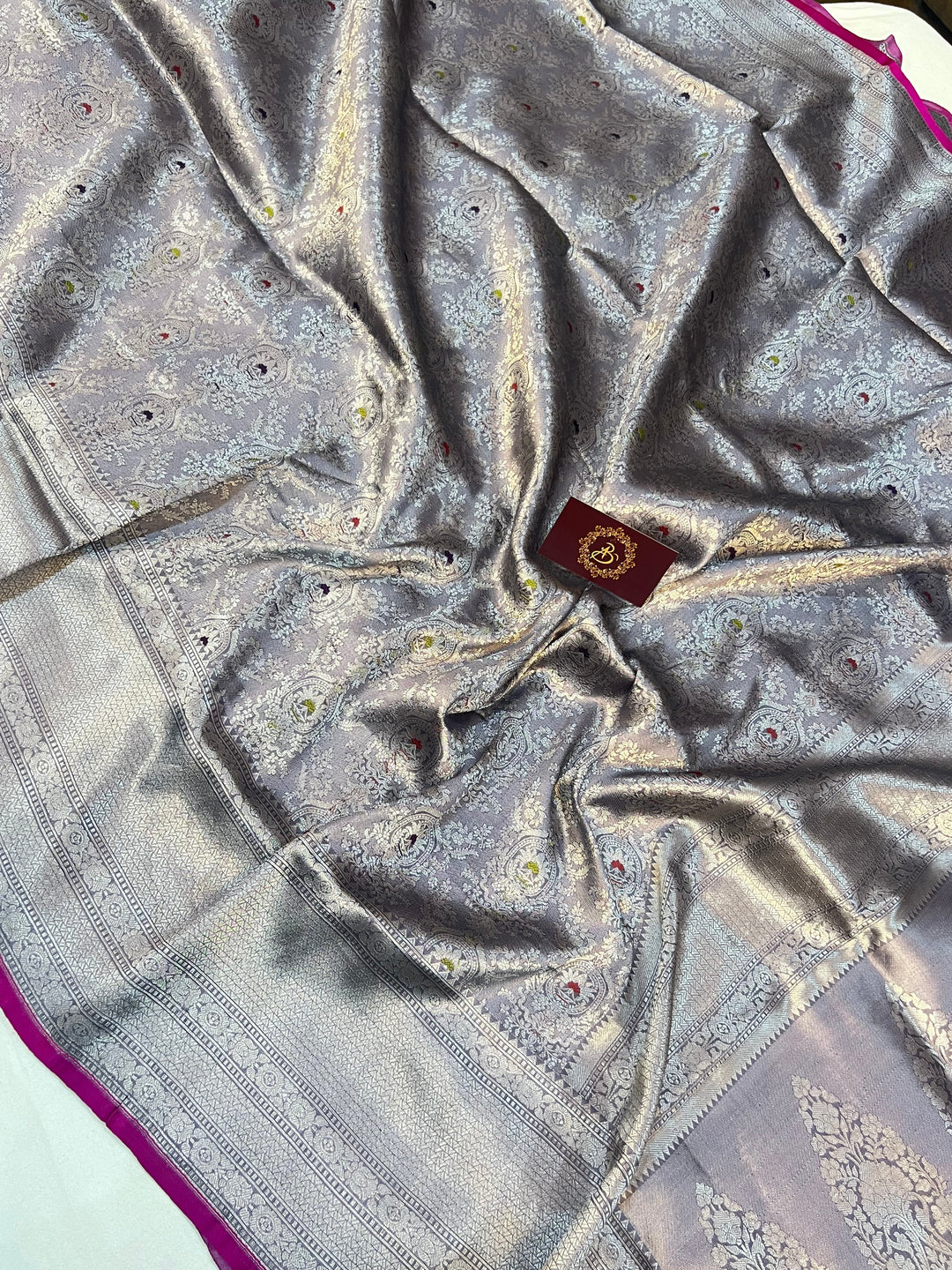 Greyish Lavender Banarasi Handloom Katan Silk Saree - Aura Benaras