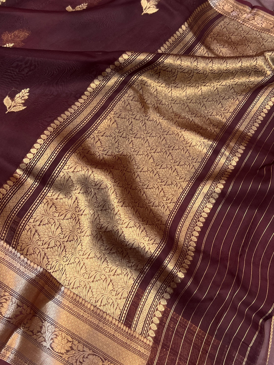 Brown Banarasi Handloom Kora Silk Saree