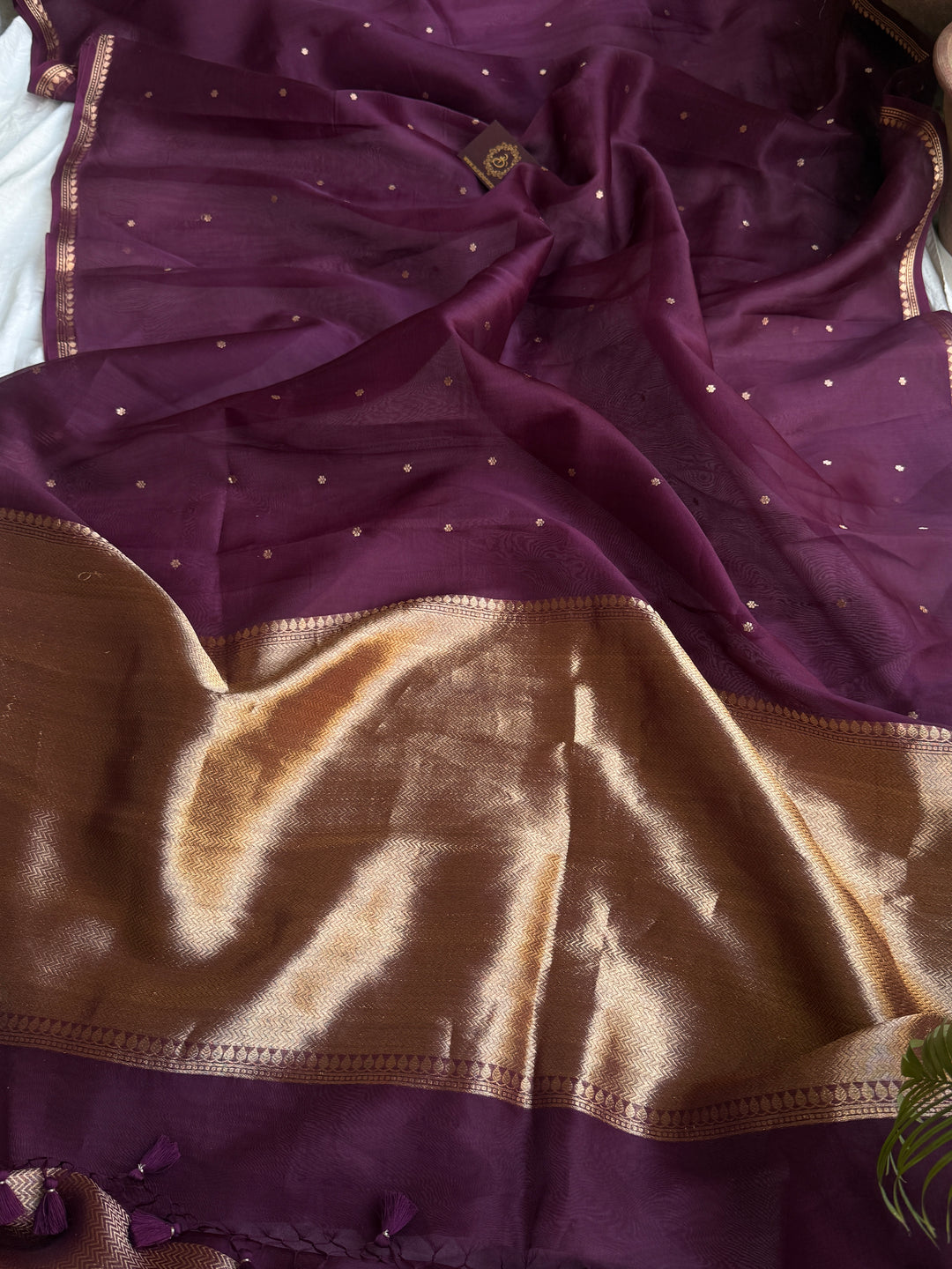 Wine Pure Kora Silk Handloom Banarasi Saree