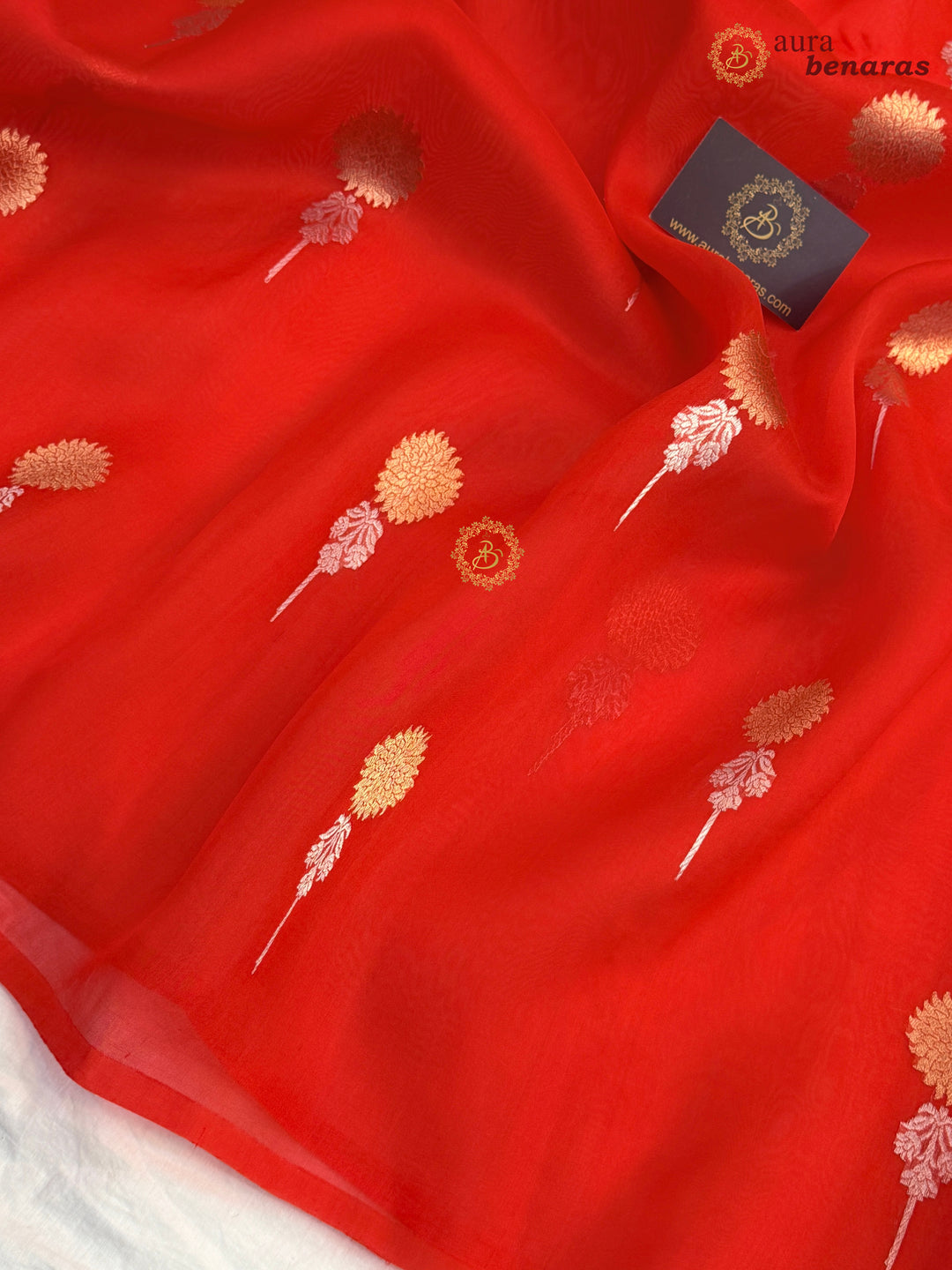 Red Kora Silk Banarasi Saree with Sona Rupa Butis