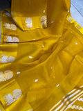 Yellow Pure Banarasi Handloom Kora Silk Saree - Aura Benaras