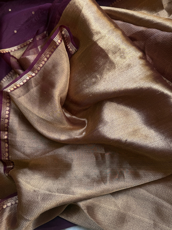 Wine Pure Kora Silk Handloom Banarasi Saree
