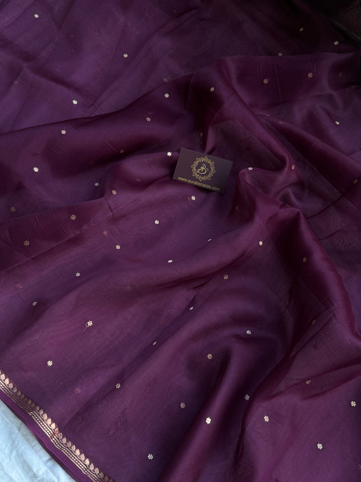 Wine Pure Kora Silk Handloom Banarasi Saree