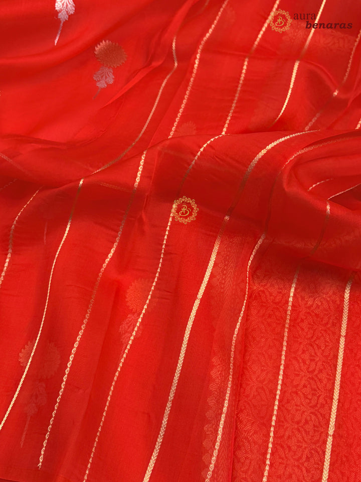 Red Kora Silk Banarasi Saree with Sona Rupa Butis