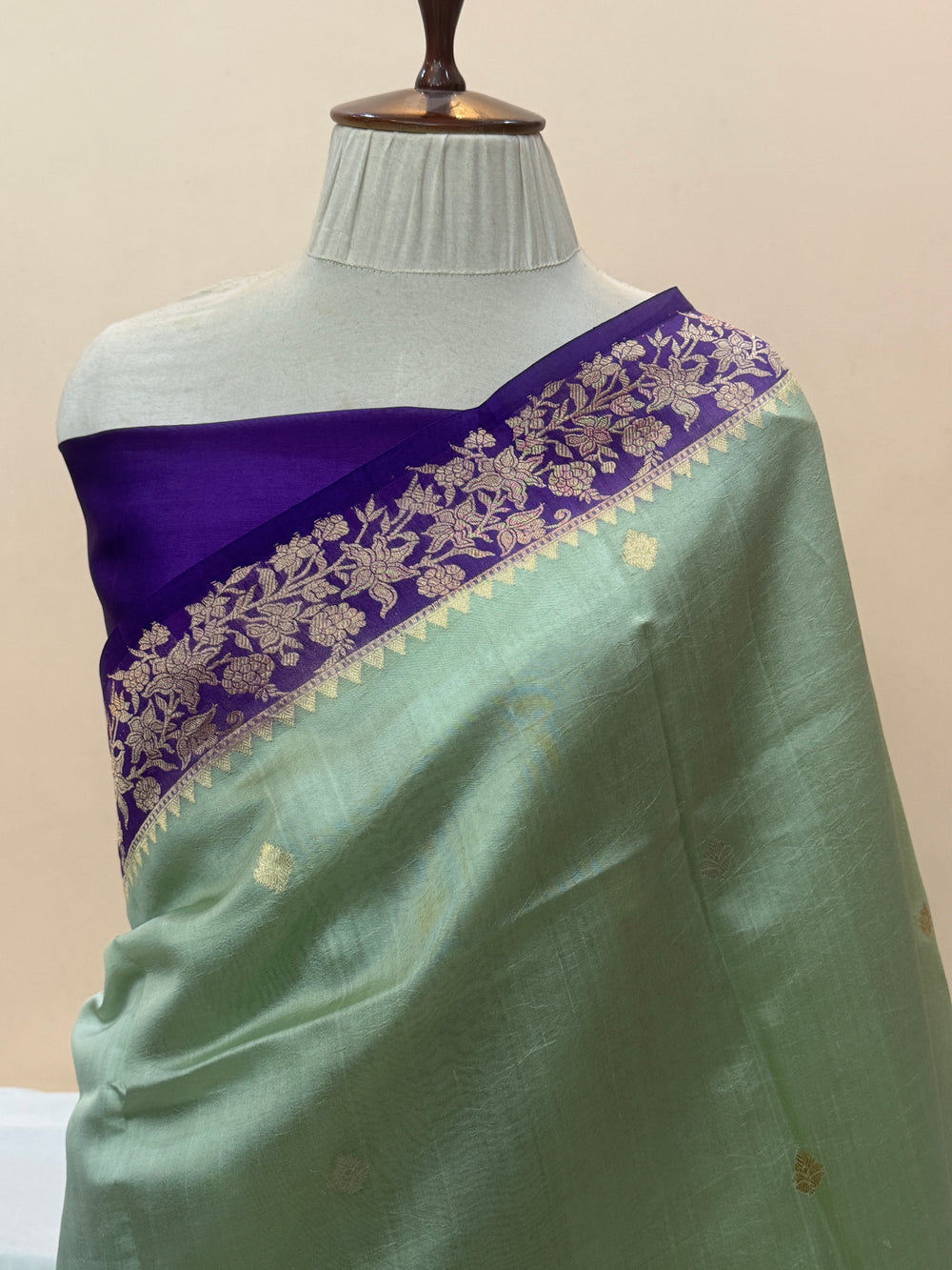 Teal Blue Pure Silk Handloom Banarasi Saree