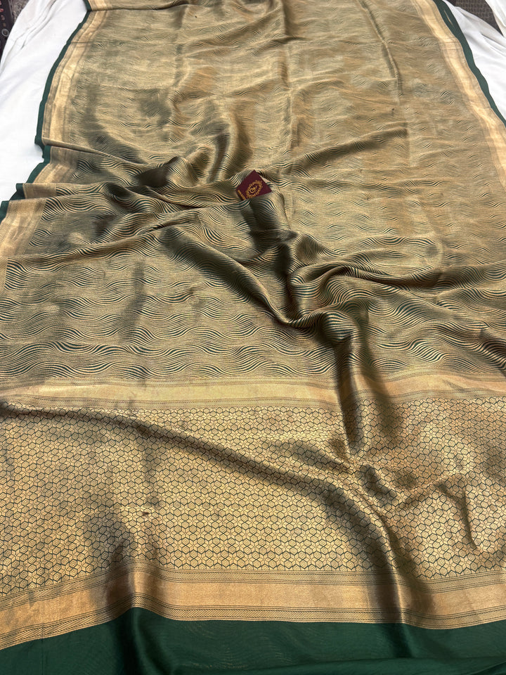 Bottle Green Pure Katan silk Handloom Banarasi Saree