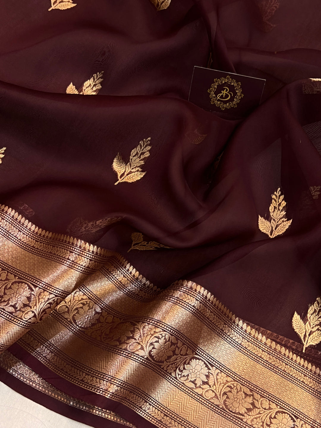 Brown Banarasi Handloom Kora Silk Saree