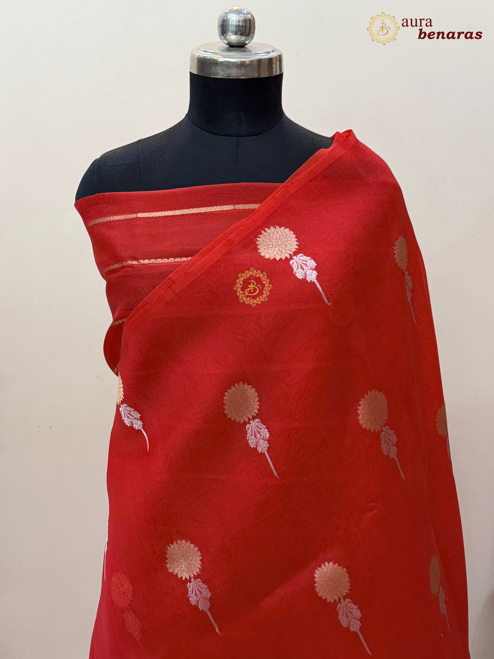 Red Kora Silk Banarasi Saree with Sona Rupa Butis