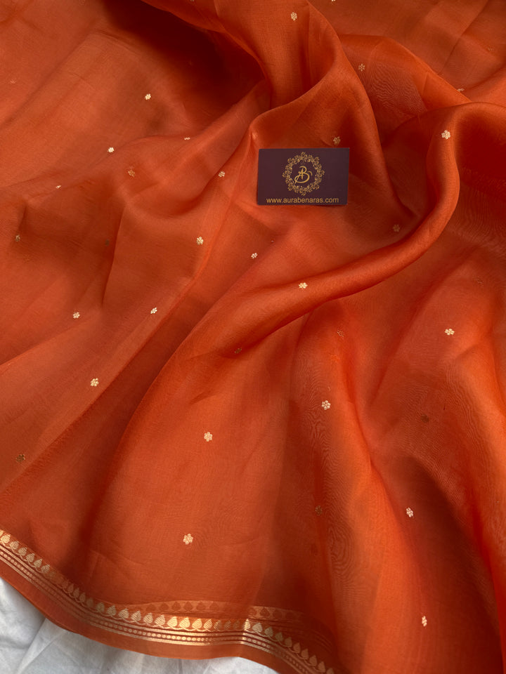 Earthy Orange Pure Kora Silk Handloom Banarasi Saree